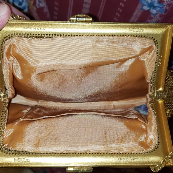 Vintage 1930's Whiting & Davis Gold Mesh Rhinestone Ruffle Evening Bag - Picture 10 of 13